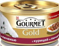 Gourmet Консервы Gold Chicken для взрослых кошек всех пород с курицей и печенью 