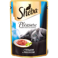 Sheba паучи в форме ломтиков тунца и лосося в соусе для взрослых кошек