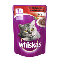 Whiskas паучи в форме рагу с говядиной и овощами для взрослых кошек от 1 года
