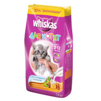 Whiskas сухой корм в форме вкусных подушечек с молоком, индейкой и морковью для котят от 2 до 12 месяцев