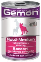 Консервы GEMON Adult Medium для взрослых собак средних пород с кусочками говядины и печени