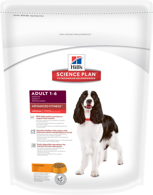 Hills Science Plan Advanced Fitness сухой корм для собак средних пород от 1 до 7 лет с курицей