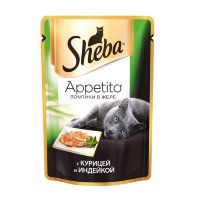 Sheba "Appetito" паучи в форме ломтиков курицы и индейки в желе для взрослых кошек