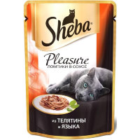 Sheba паучи в форме ломтиков телятины и языка в соусе для взрослых кошек