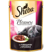 Sheba паучи в форме ломтиков говядины и кролика в соусе для взрослых кошек