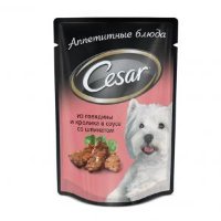 Cesar корм паучи из говядины с кроликом в соусе со шпинатом для взрослых собак