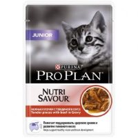 Purina Pro Plan Junior Cat GiG Beef паучи с говядиной в соусе для котят, а также для беременных и кормящих кошек