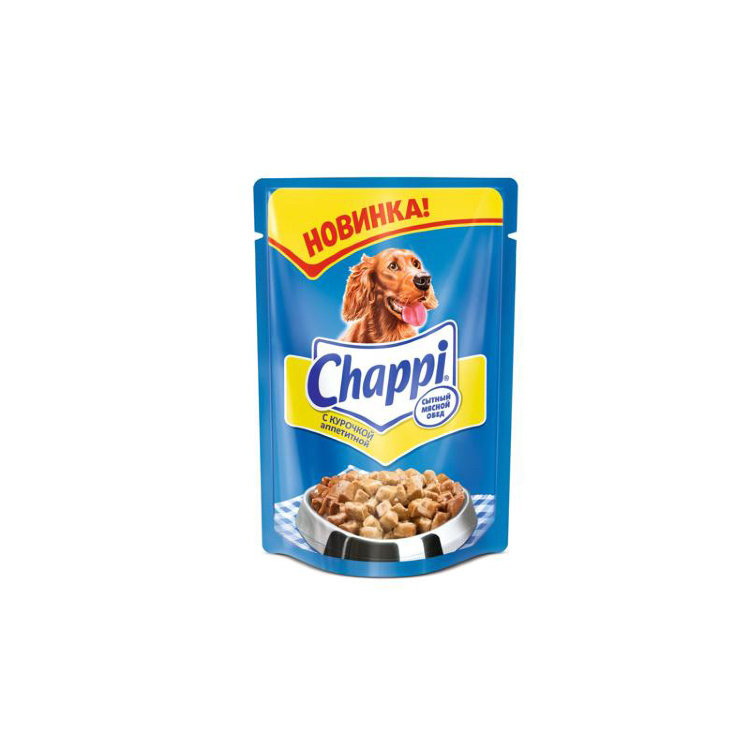 Chappi "Курочка аппетитная" паучи консервированный корм с курицей для взрослых собак всех пород