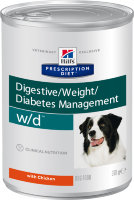 Hill's Prescription Diet w/d Digestive/Weight Management консервы для собак для поддержания веса при сахарном диабете с курицей 6 шт