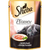 Sheba паучи в форме ломтиков форели и креветок в соусе для взрослых кошек