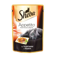 Sheba "Appetito" паучи в форме ломтиков телятины и языка в желе для взрослых кошек 