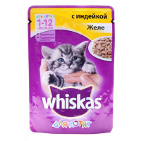 Whiskas паучи в форме желе с индейкой для котят до 1 года