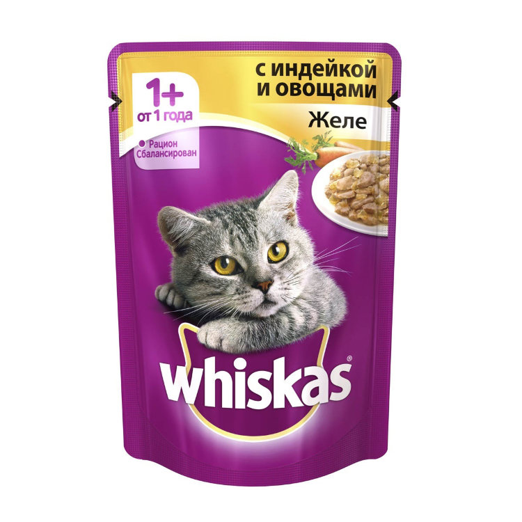 Whiskas паучи в форме желе индейки с овощами для взрослых кошек от 1 года