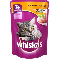 Whiskas паучи в форме консервированного мясного паштета с телятиной для пожилых кошек старше 7 лет 