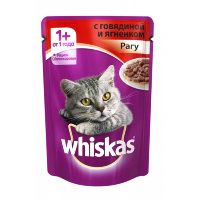 Whiskas паучи в форме рагу с говядиной и ягненком для взрослых кошек от 1 года