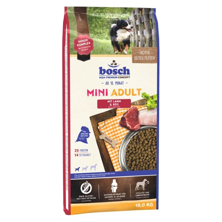 Bosch Adult Mini Lamb & Rice для ежедневного питания собак мелких пород в возрасте от 1 года с ягненком и рисом